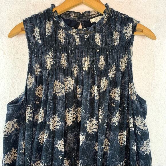 Joie Floral Midi Shift Dress Sz L Navy Dark Cottage Romantic Flowy Chiffon - Picture 2 of 11